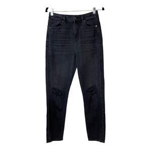 American Eagle Mom Jeans Faded Black Ripped Destroyed Distressed 2 Regular